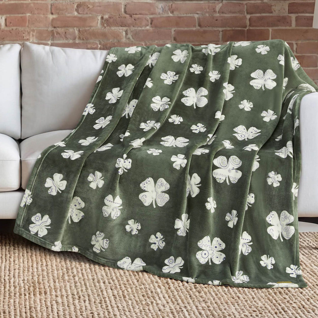 Lucky Clovers Plush Throw Blankets
