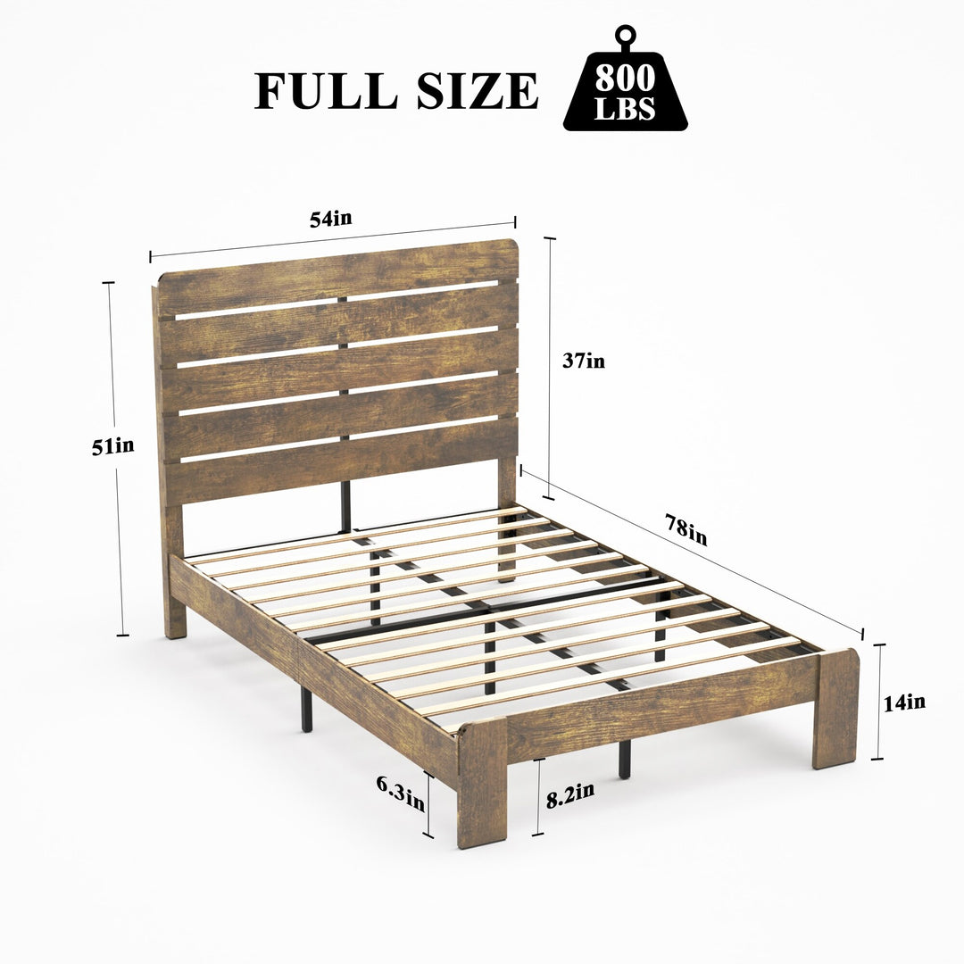 Full Wood Platform Bed Frame, Noise-Free, No Box Spring, Large Underbed Storage, Industrial Style