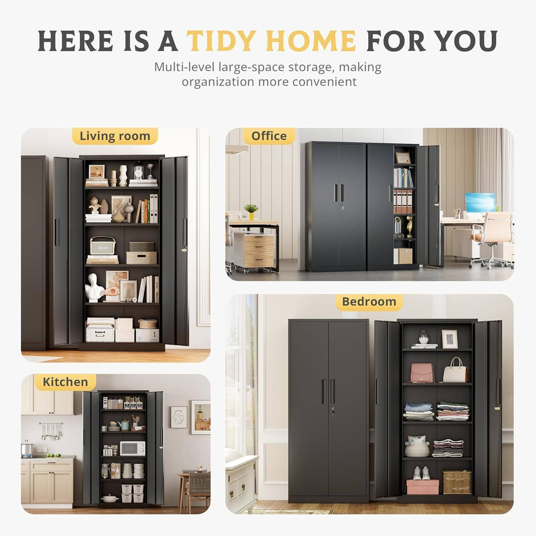 63''-72'' H Large-Capacity Lockable Closet Garage Storage Work Cabinet with Locking Doors and Adjustable Shelves
