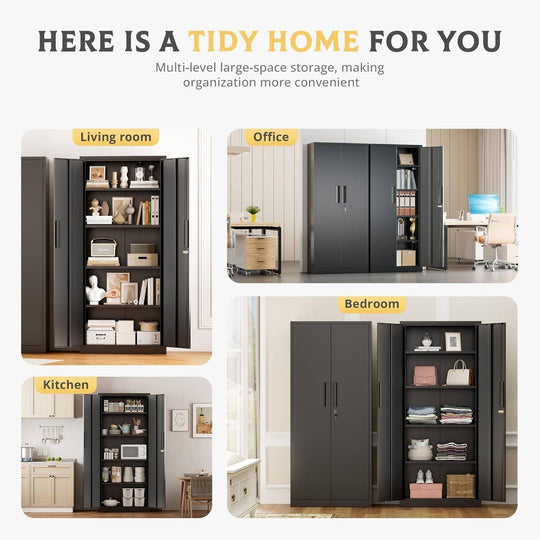 63''-72'' H Large-Capacity Lockable Closet Garage Storage Work Cabinet with Locking Doors and Adjustable Shelves