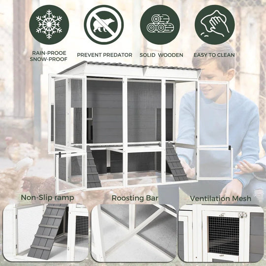 67'' Extra Large Chicken Coop House with 4 Nesting Boxes & Roost Bar for 8-10 Chickens