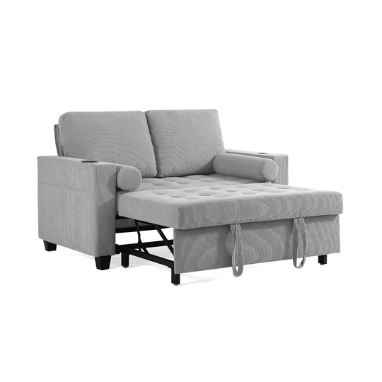 3-In-1 Pull-Out Sleeper Sofa Bed Convertible Adjustable Multi-Functional Loveseat with USB Port