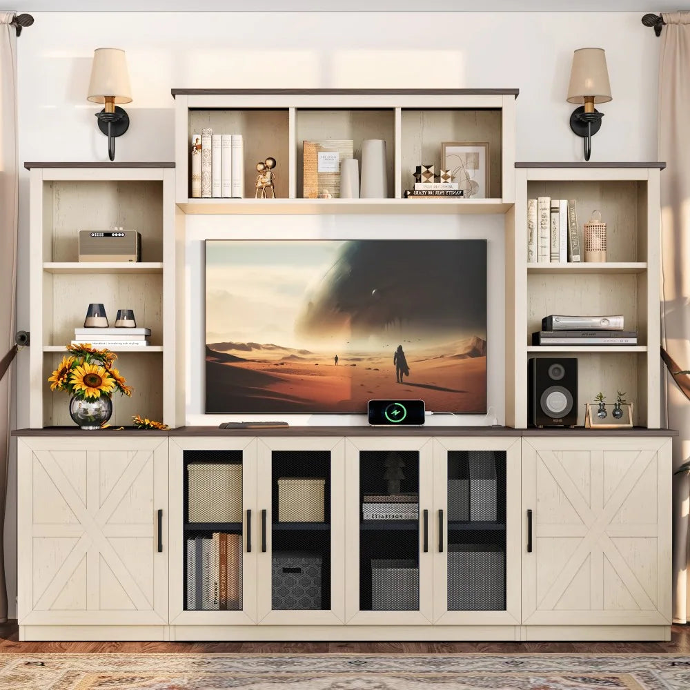 Wall Entertainment Center with Charging Station and USB Charging for Tvs