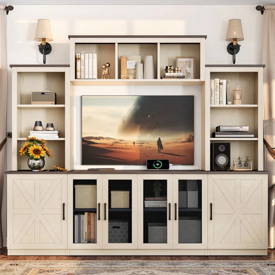 Wall Entertainment Center with Charging Station and USB Charging for Tvs