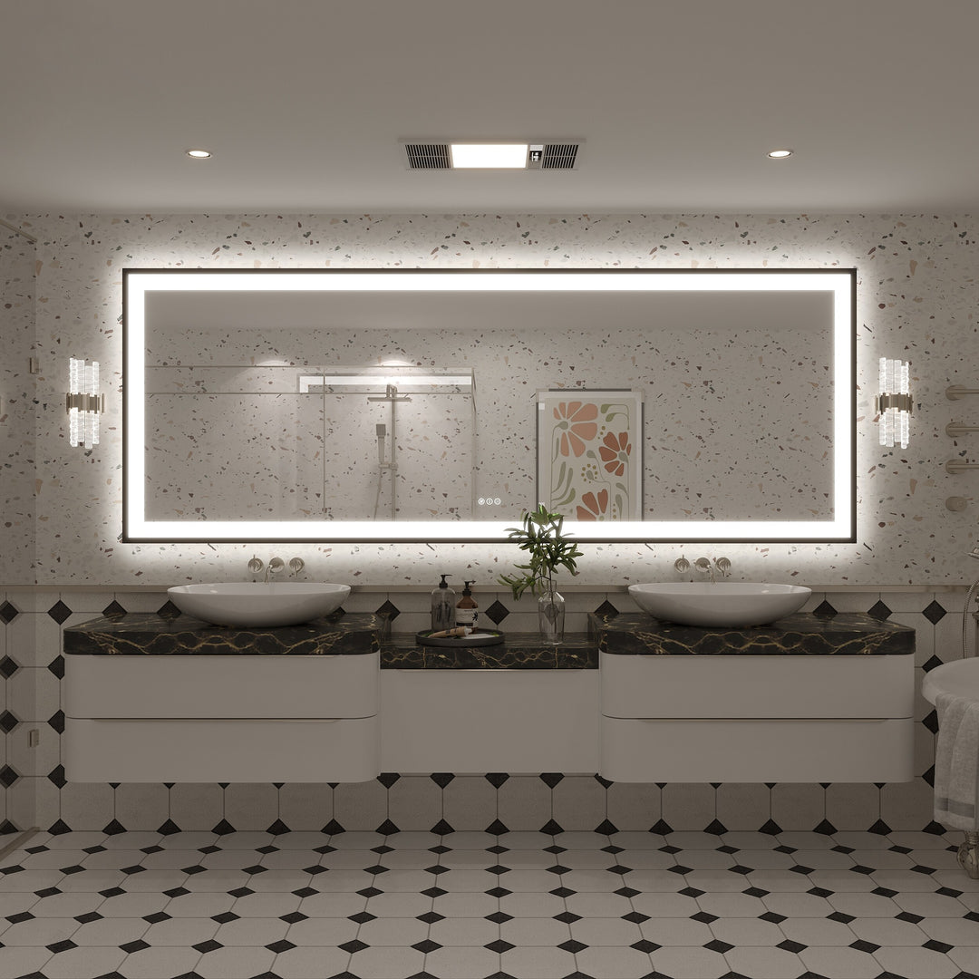 Extra Large Black Frame LED Bathroom Vanity Mirror with 3 Years Warranty and UL Certified