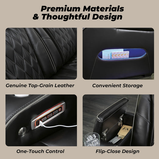 Boyington Black Power Reclining Sofa - 86"W X 38"D X 44"H