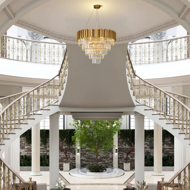 Large Crystal Chandelier - 35.4"Modern 6-Tier 17-Light Chrome Ceiling Light, Luxury K9 Crystal