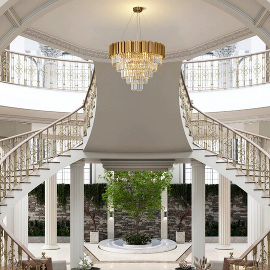 Large Crystal Chandelier - 35.4"Modern 6-Tier 17-Light Chrome Ceiling Light, Luxury K9 Crystal