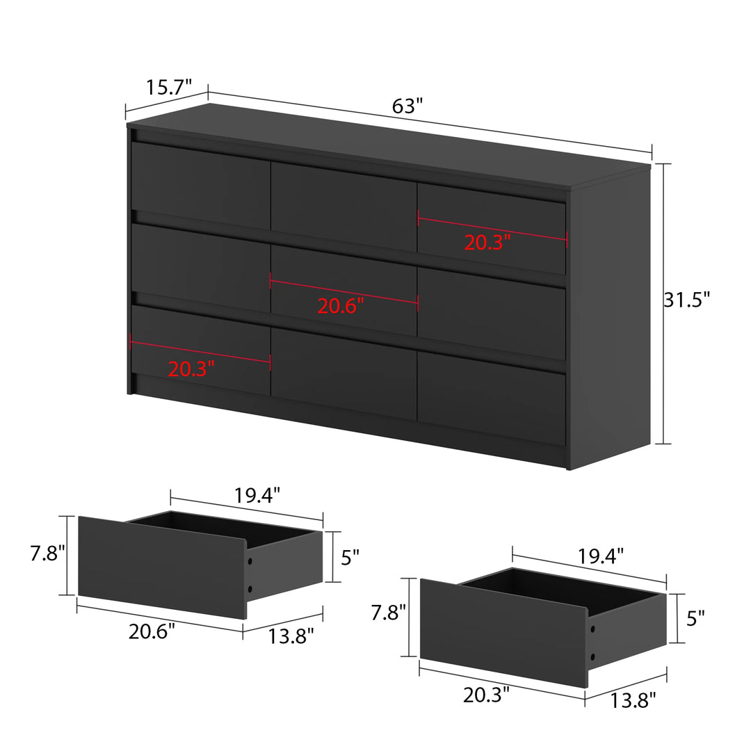 63"W 9 Drawer Dresser Accent Dresser for Living Room Bedroom Chest