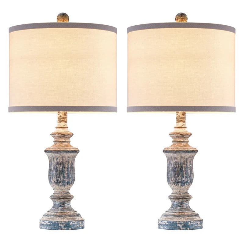22" Rustic Table Lamp Set with Fabric Shade(Set of 2) - W11" * H 22"