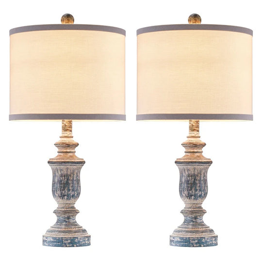22" Rustic Table Lamp Set with Fabric Shade(Set of 2) - W11" * H 22"