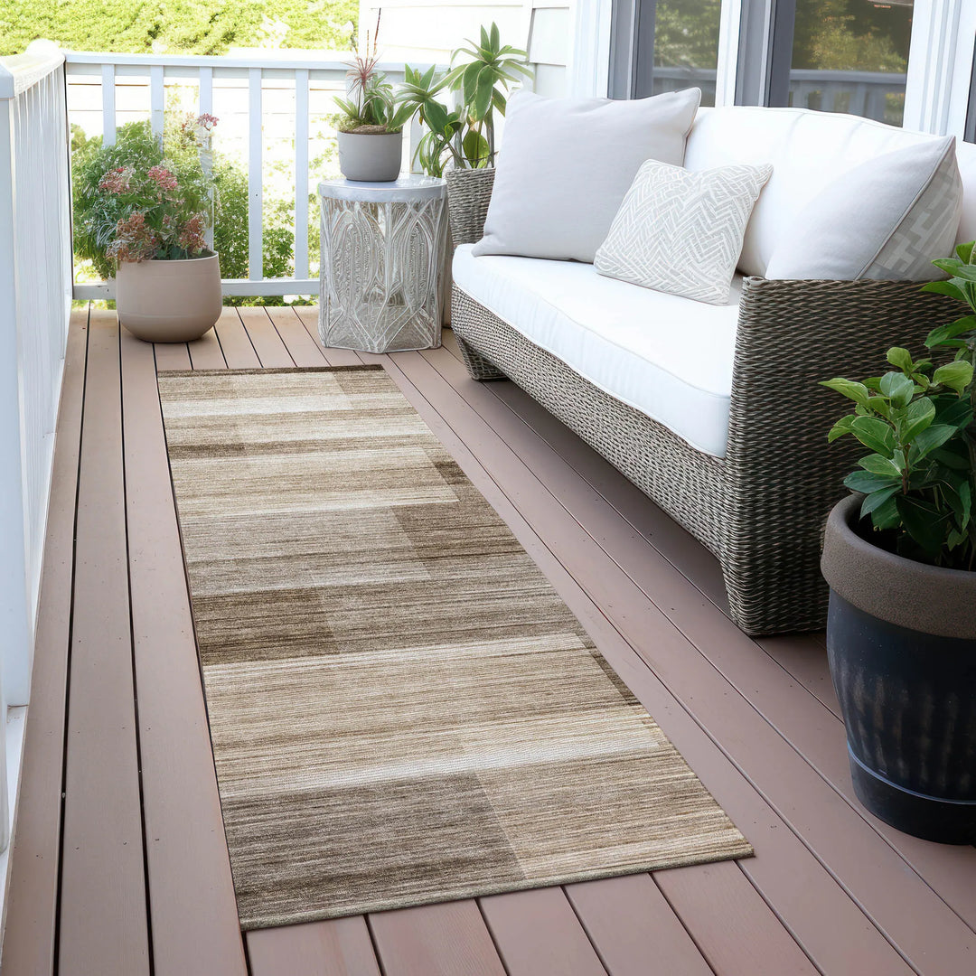 Machine Washable Indoor/Outdoor Geo Blocks Chantille Rug