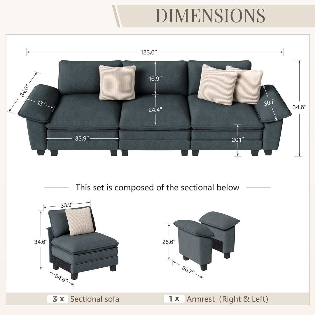 Cloud Modular Deep Seat Sofa, Chenille or Corduroy Sectional Couch with Removable Arms, 1–4 Seater