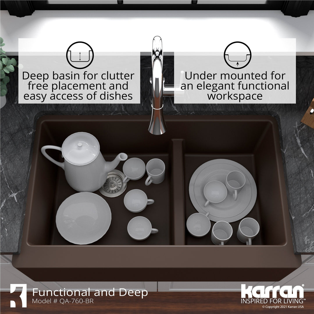 Farmhouse/Apron-Front Quartz Double Bowl Kitchen Sink