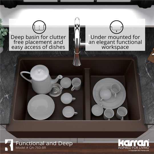 Farmhouse/Apron-Front Quartz Double Bowl Kitchen Sink