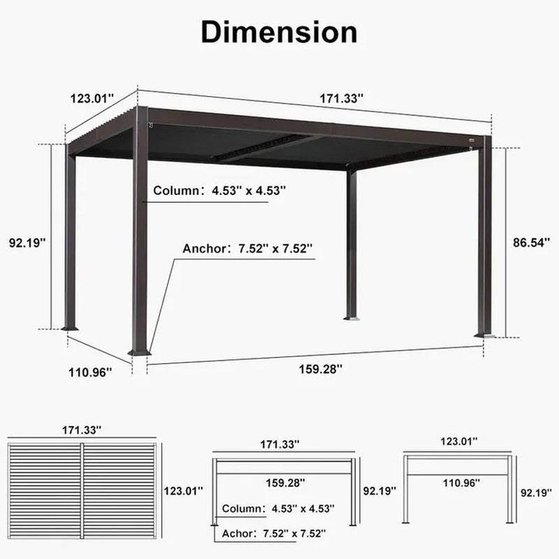 Solar Louvered Pergola with LED String Lights Aluminum Outdoor Pergola with Adjustable Roof for Patio Garden