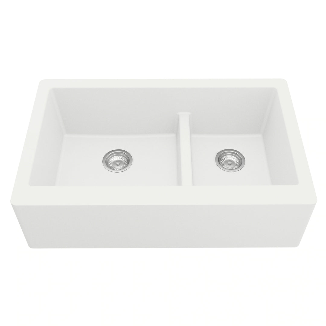 Farmhouse/Apron-Front Quartz Double Bowl Kitchen Sink