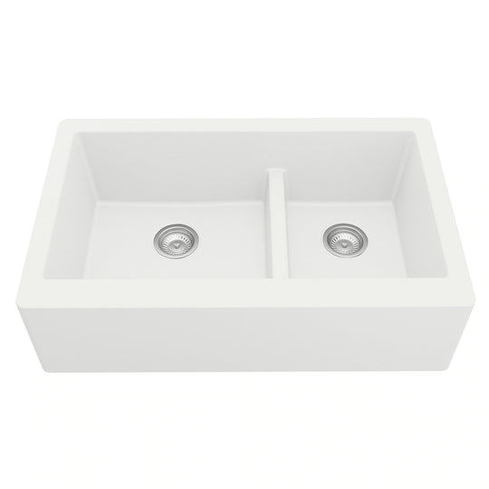 Farmhouse/Apron-Front Quartz Double Bowl Kitchen Sink