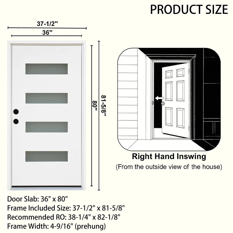 36" X 80" Frosted Glass Fiberglass Front Door with Wood Grain Texture – Exterior Entry Door Set