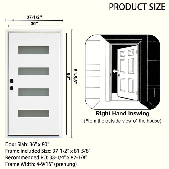 36" X 80" Frosted Glass Fiberglass Front Door with Wood Grain Texture – Exterior Entry Door Set
