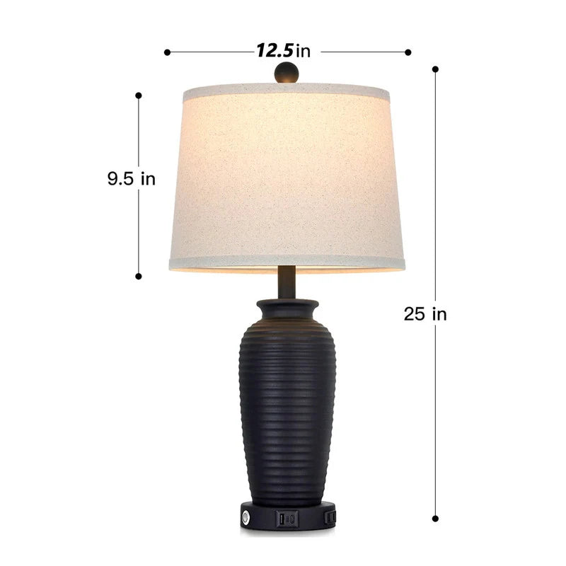 Set of 2 Bedside Resin Table Lamps with 3-Way Touch Control and Dual USB Ports