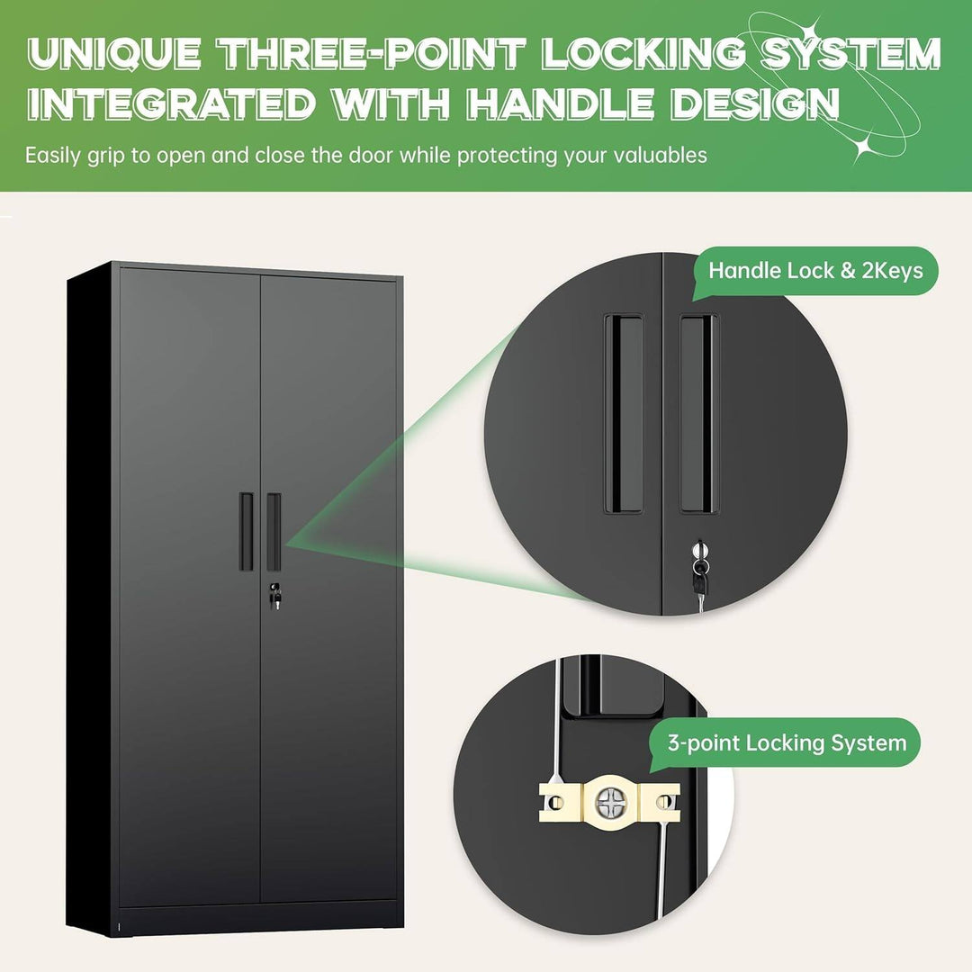 63''-72'' H Large-Capacity Lockable Closet Garage Storage Work Cabinet with Locking Doors and Adjustable Shelves