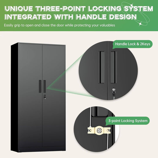 63''-72'' H Large-Capacity Lockable Closet Garage Storage Work Cabinet with Locking Doors and Adjustable Shelves