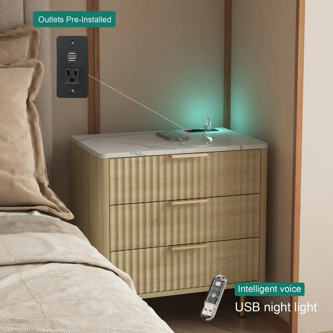 22.83" Modern Nightstand with Night Light and Charging Station