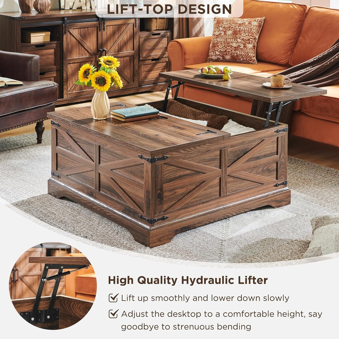 Farmhouse Lift Top Coffee Table with Storage, Wood Square Center Table