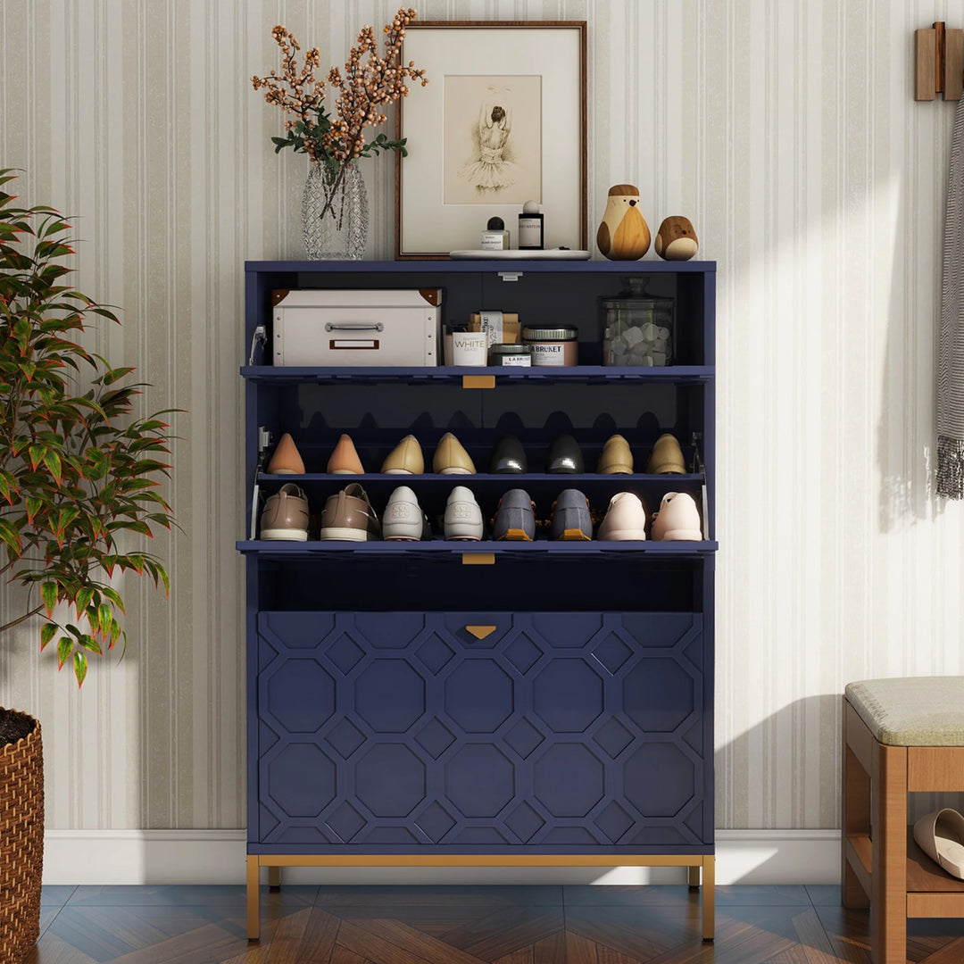 Shoe Organizer 24 Pairs Wood Shoe Storage Cabinet with Drawers