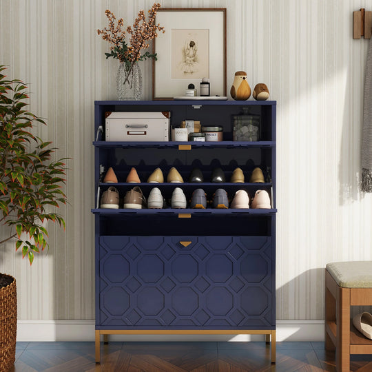 Shoe Organizer 24 Pairs Wood Shoe Storage Cabinet with Drawers