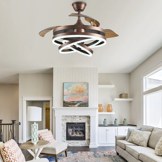 42In. DIY Shape Retractable Ceiling Fan with Lights, 6-Speed DC Motor Modern Ceiling Fan with LED Light and Remote
