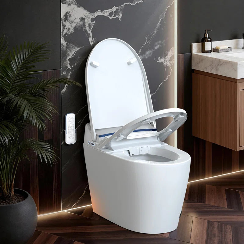Smart Toilet with Tankless Bidet Wash, Auto Open Lid, 1.28 Gallons Auto Dual Flush, Heat Seat, Warm Wash/Dryer, Soft Closing, Remote Control