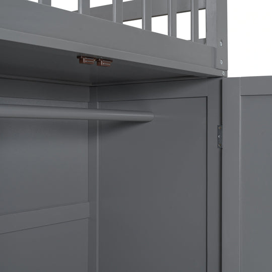 L-Shaped Bunk Bed with Three Drawers, Portable Desk and Wardrobe, Twin-Twin over Full Design