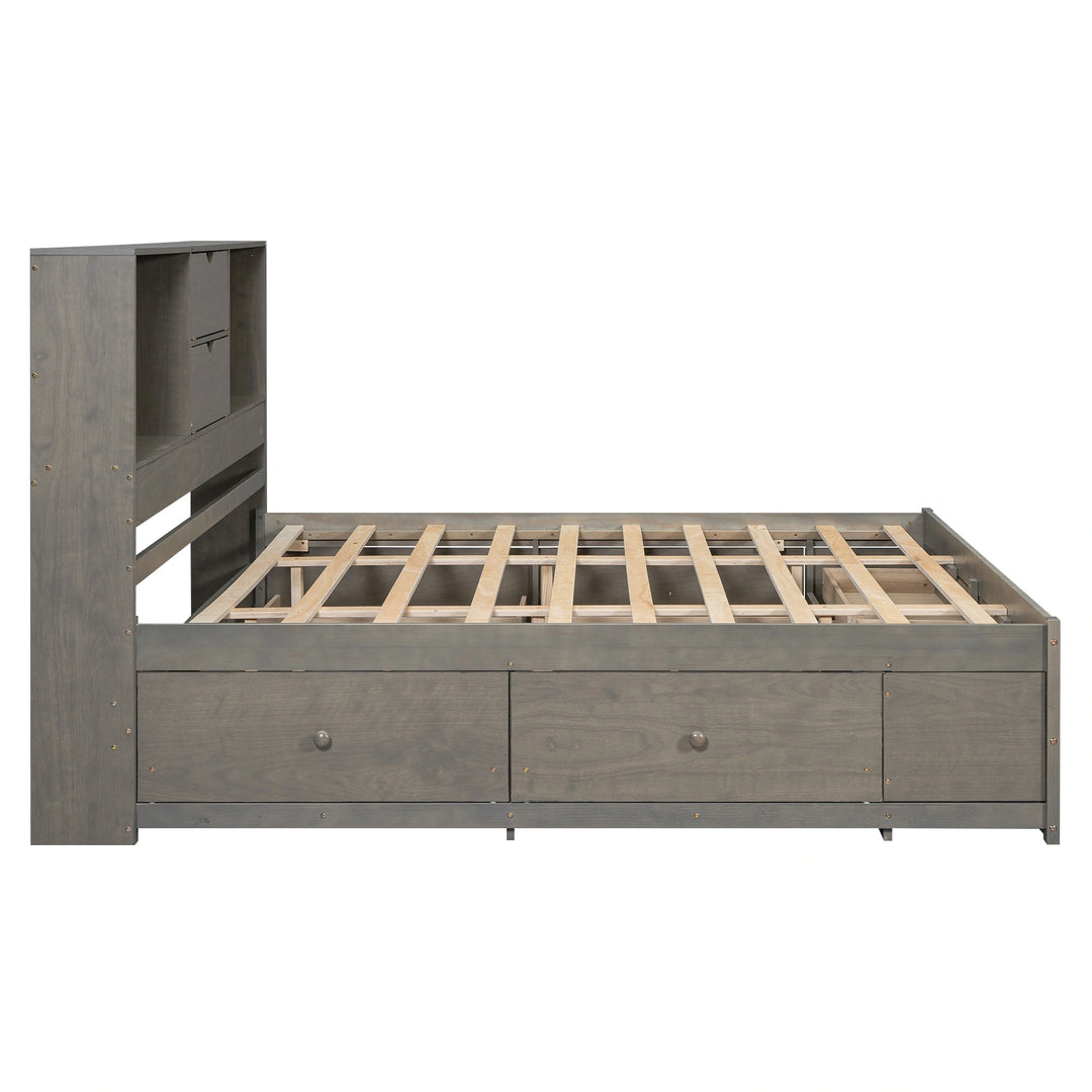 King Size Platform Bed with Storage Headboard and 8 Drawers