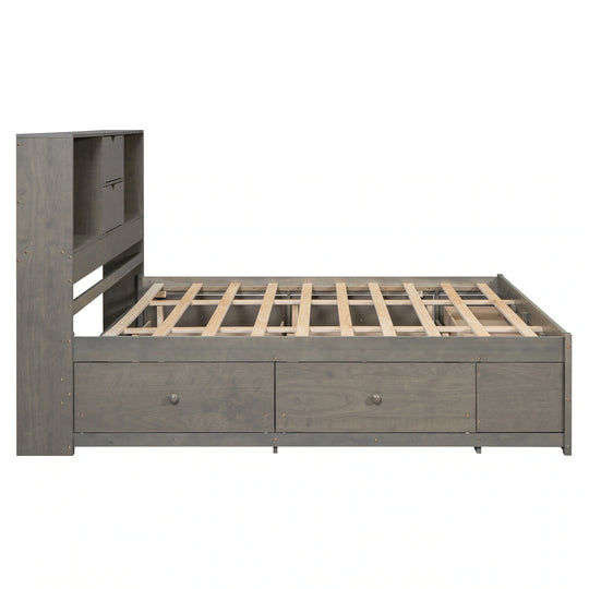 King Size Platform Bed with Storage Headboard and 8 Drawers