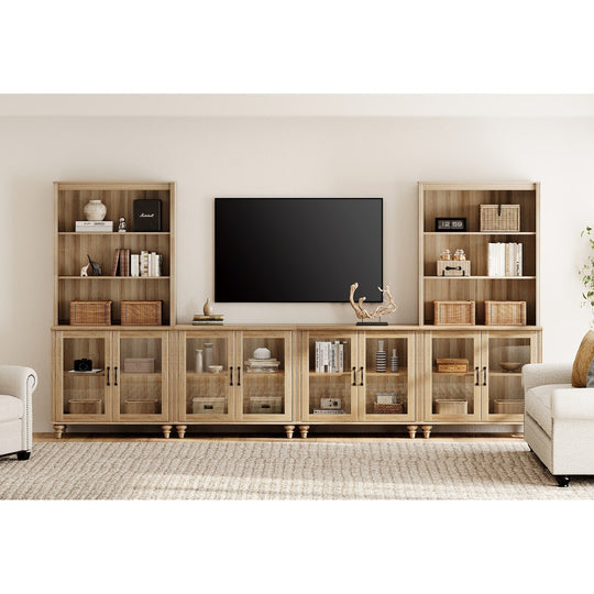 Entertainment Center with Bookshelves for Tvs up to 75", Oak