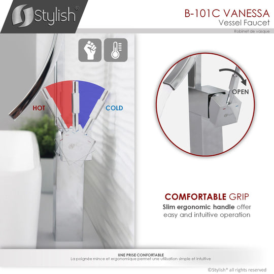 Single Handle Bathroom Faucet for Single Hole Brass Vessel Mixer Tap - Faucet Height: 17 1/2" Spout Height: 8"