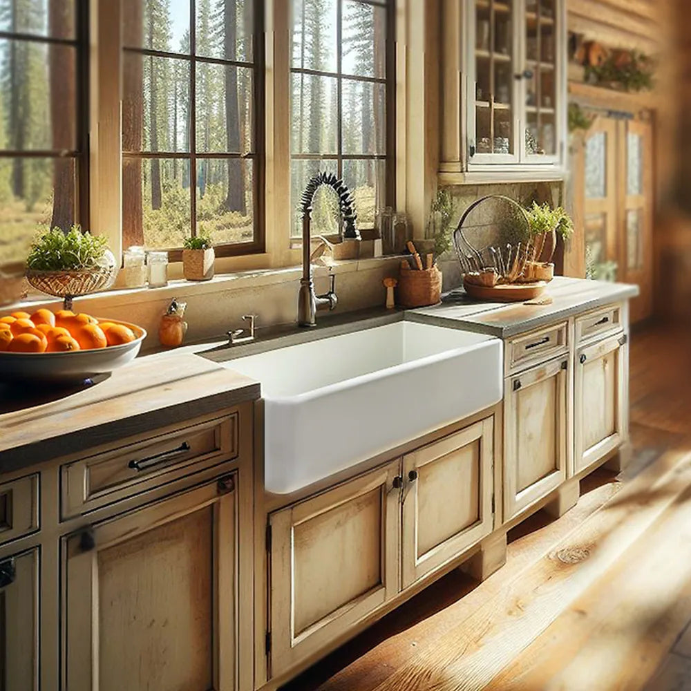 31-Inch Fireclay White Farmhouse Kitchen Sink - 31 X 18 X 8.75 Inches