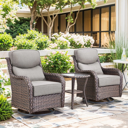 Outdoor Patio Sofa Swivel Chair with 6-Inch Thick Cushions Set