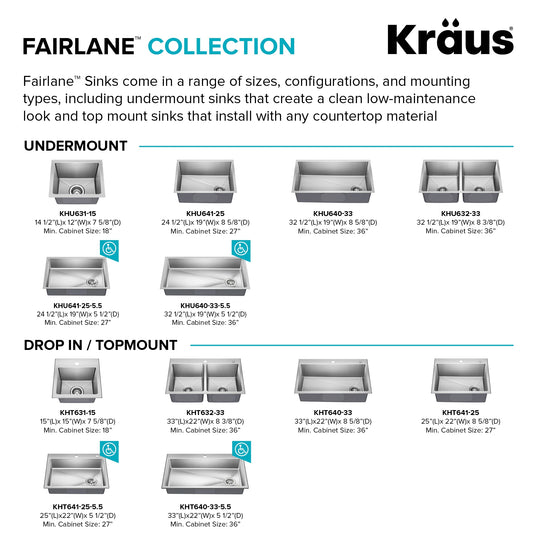 Fairlane Undermount 18 Gauge Stainless Steel Kitchen Sink
