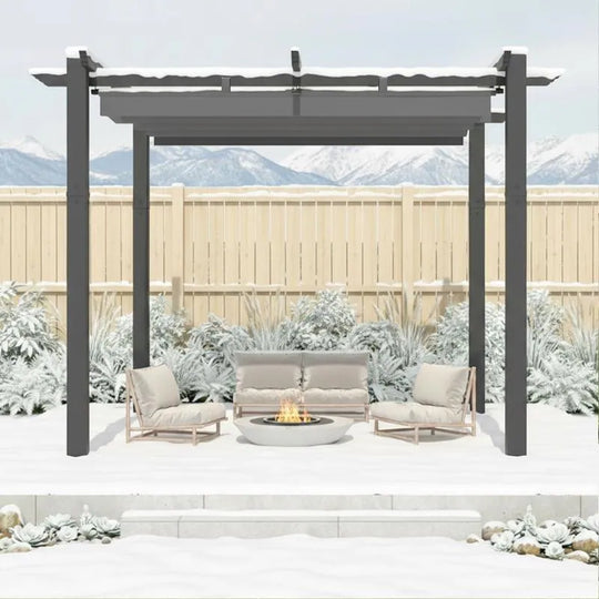 10' X 13' Outdoor Pergola with Retractable Canopy, Heavy-Duty Metal Frame and Adjustable Patio Shade Roof
