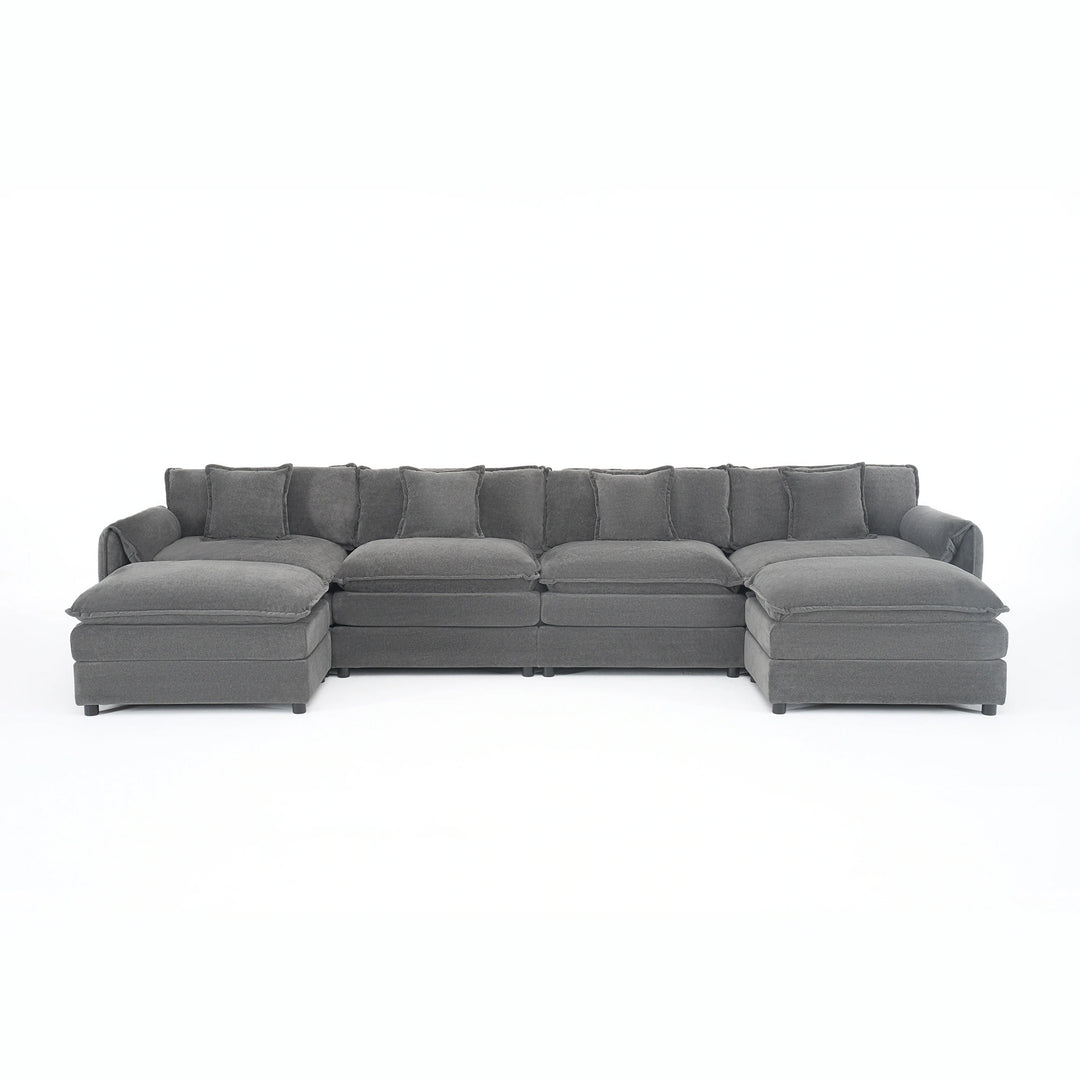- 6-Piece Modular U-Shaped 143.31" Sectional Sofa with 2 Movable Ottomans