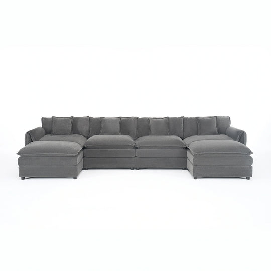 - 6-Piece Modular U-Shaped 143.31" Sectional Sofa with 2 Movable Ottomans