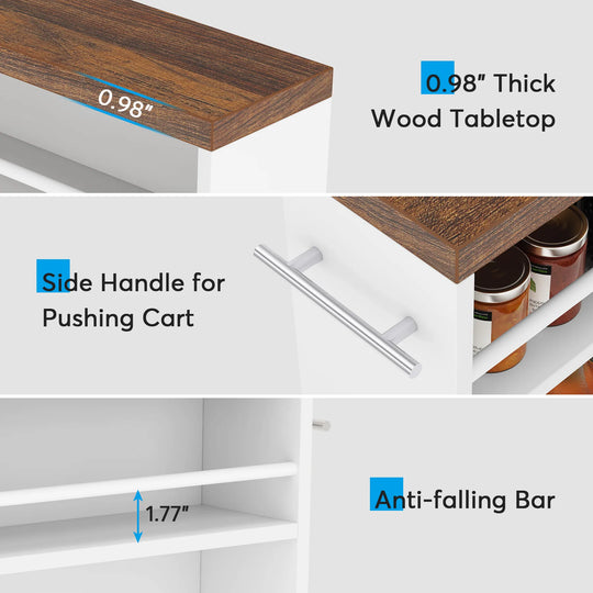 Slim Storage Cart, Rolling Narrow Kitchen Cart on Wheels
