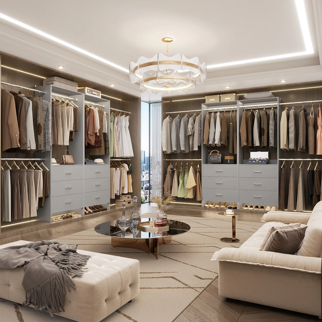 Cimly Set of 2 Closet Organizer System with Adjustable Hanging Rods and Drawers