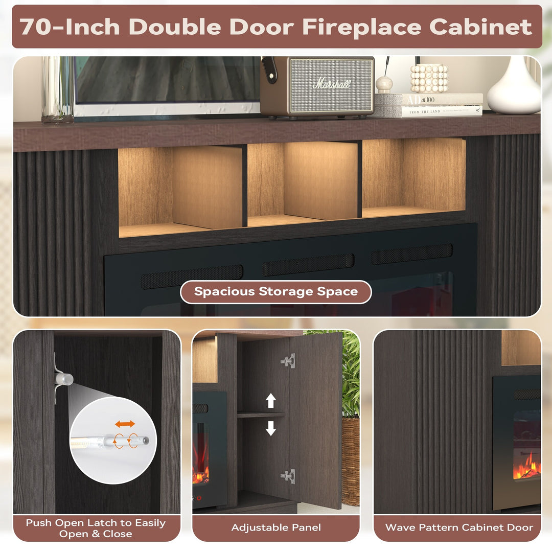 70" TV Stand with Electric Fireplace Heater, Media Entertainment Center Console for Tvs up to 80" with Storage Cabinet