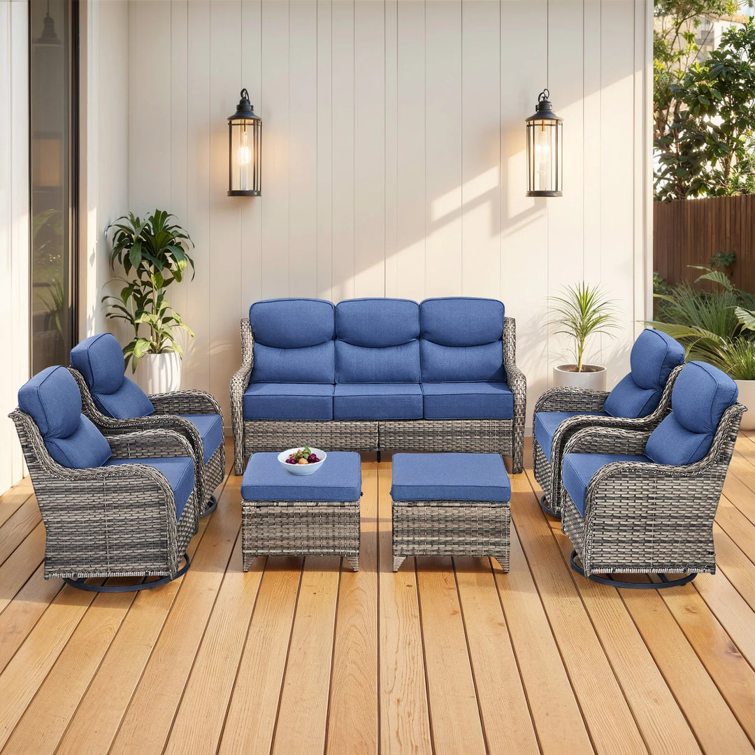 7-Piece Patio Furniture Set with Swivel Glider Chairs, 6-Inch Ultra-Plush Cushions & Water-Resistant Olefin Fabric