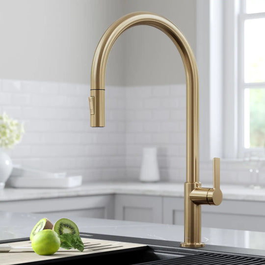 2-Function 1-Handle 1-Hole Pulldown Sprayer Brass Kitchen Faucet
