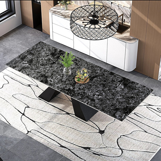 Minimalism Extendable Rectangular Sintered Stone Double Pedestal Dining Table Seat for 8-12 - 110.24"